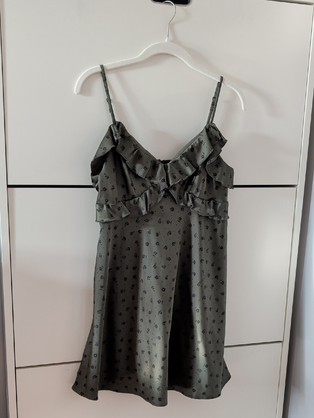 American Eagle-Olive Green Ruffle Dress-Medium